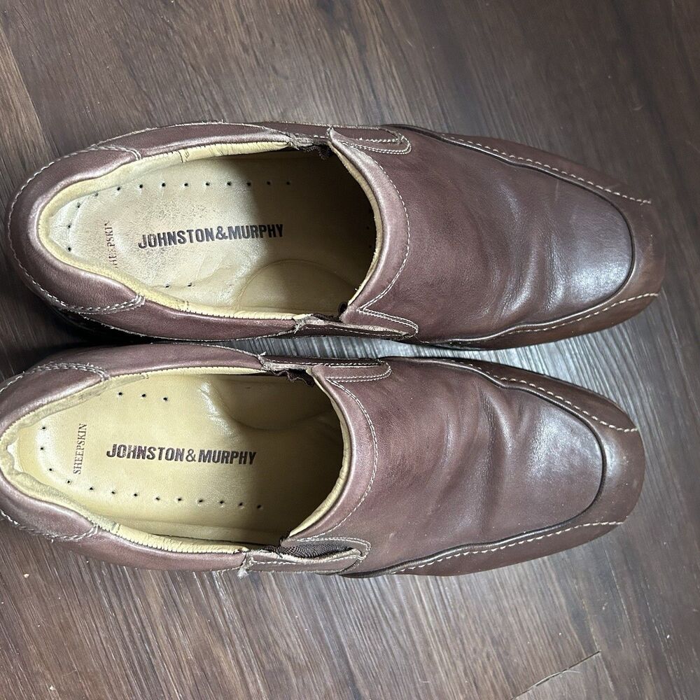 Johnston & Murphy Shoes Mens 10M Brown Leather Slip On Dress Loafers Waterproof